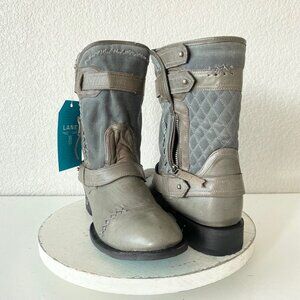 NEW Lane Womens Gray Quilted Mid-Calf Boots With Zipper & Buckle Accents Size 9